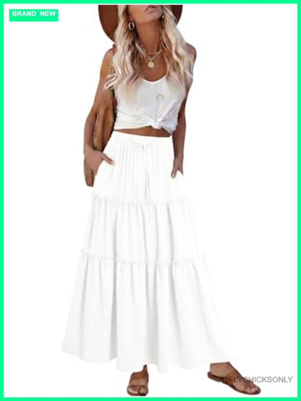 KISSMODA Women's Maxi Skirt – A-Line Elastic Waist Flowy Ruffled Boho Long Skirt